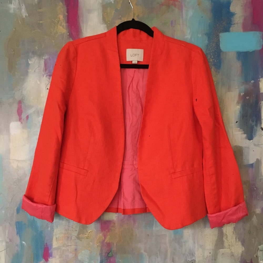 LOFT bright orange linen blazer